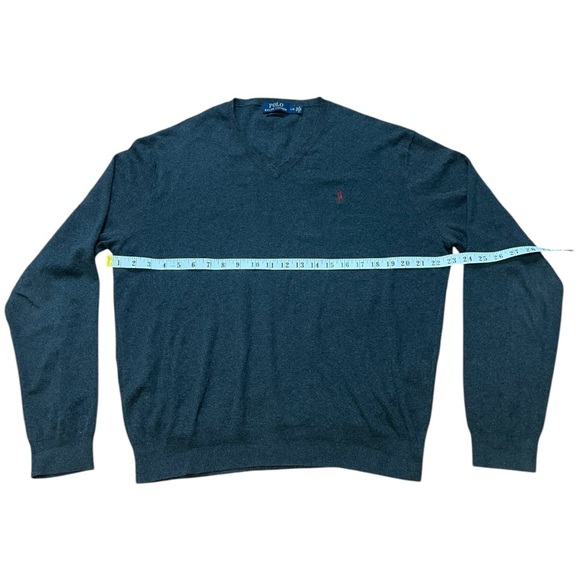 Grey Pima Cotton Ralph Lauren V Neck Sweater (L) - Picture 4 of 8